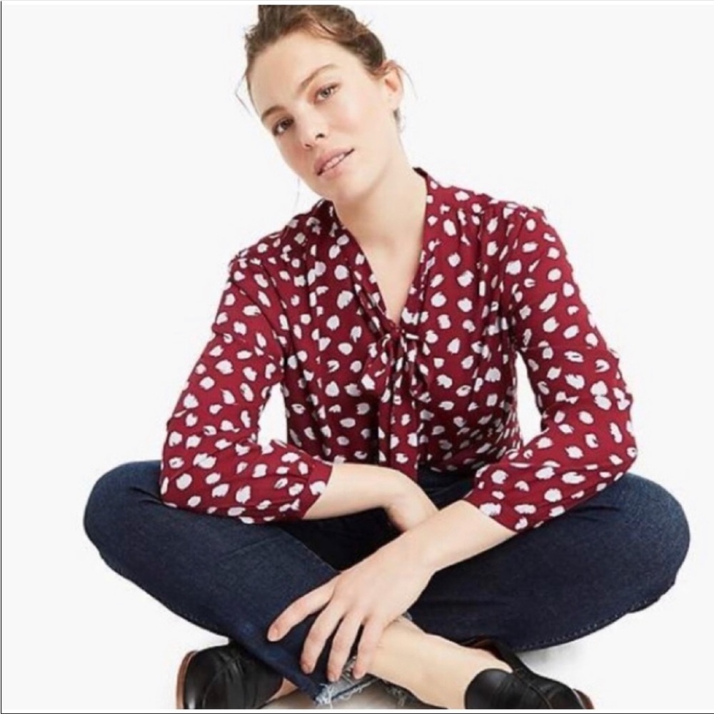 J. Crew Brushstroke Print Tie-Neck Blouse